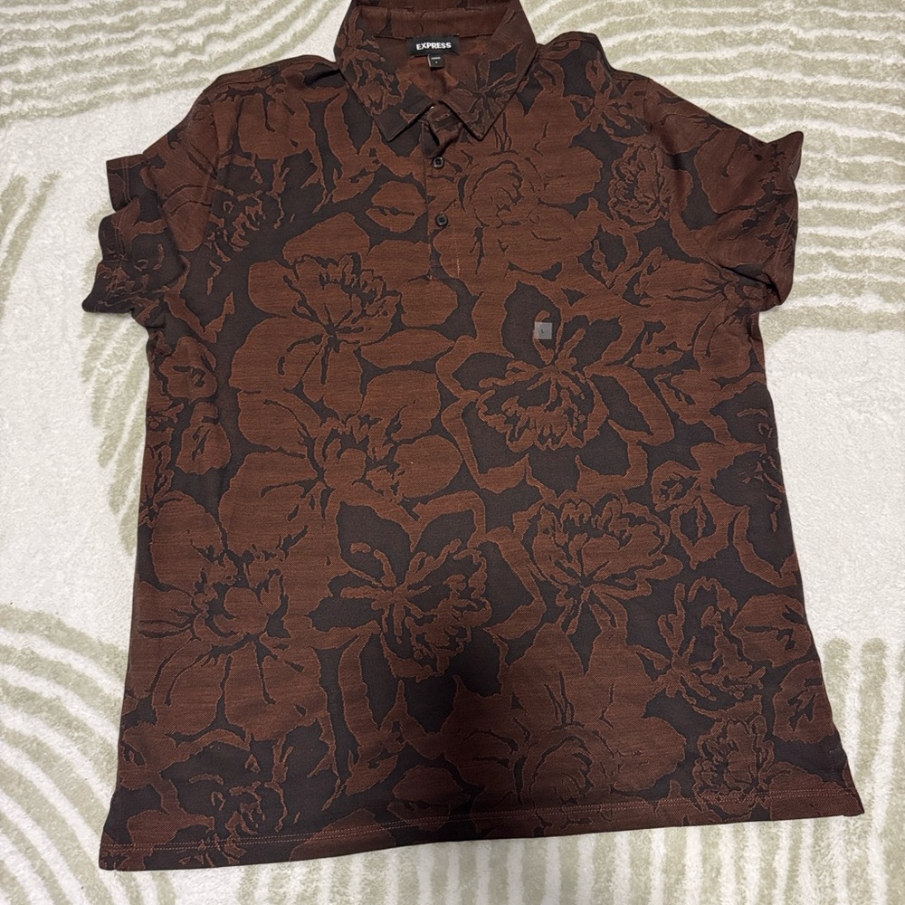 Express Men's Brown Floral Shirt